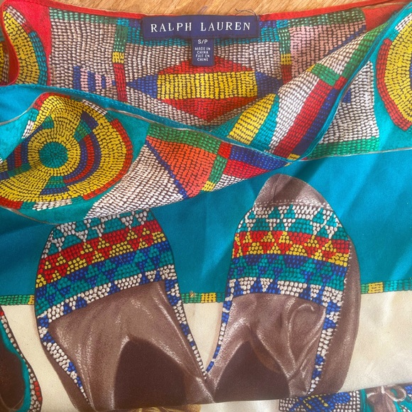 RALPH LAUREN Western Native American Indian Colorful Silk Top Sz Small Rare New! - Picture 5 of 12